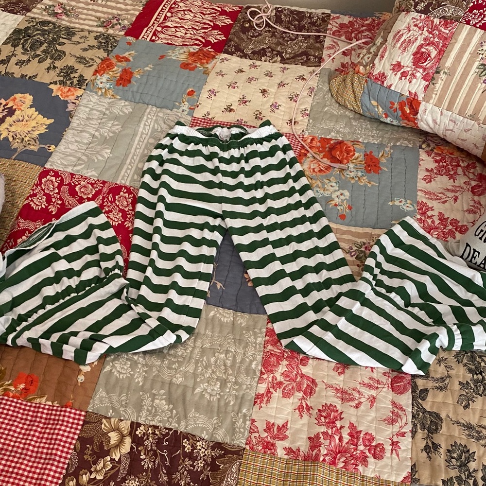 Green and white striped pants!